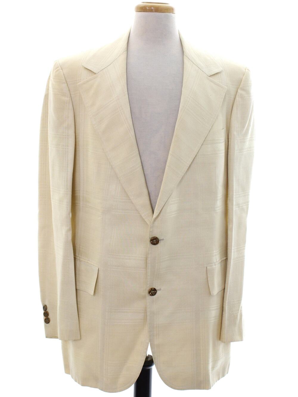 Vintage 70s Countess Mara Ivory Silk Shantung Sport Coat Blazer 44R